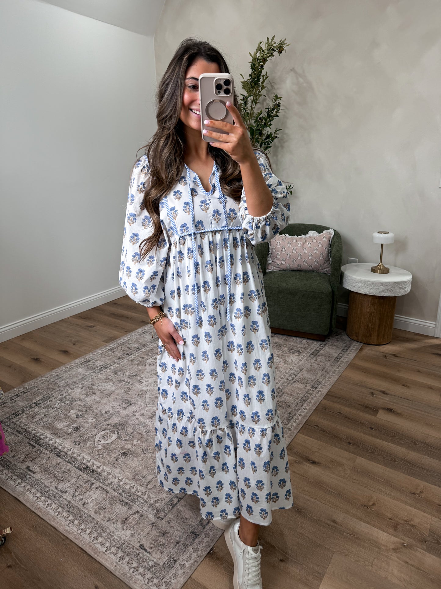 Pure Joy Printed Midi Dress - white mix