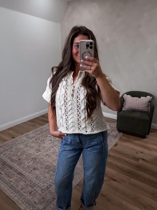 Rustic Poem Cable Knit Top - ivory