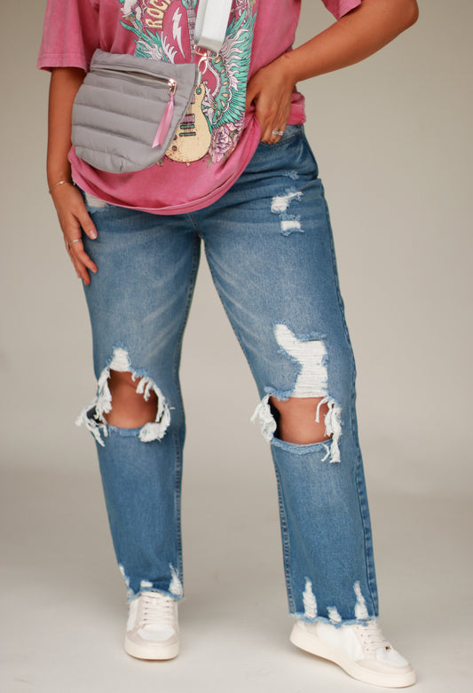 Hadley High Rise Distressed Jeans- medium wash