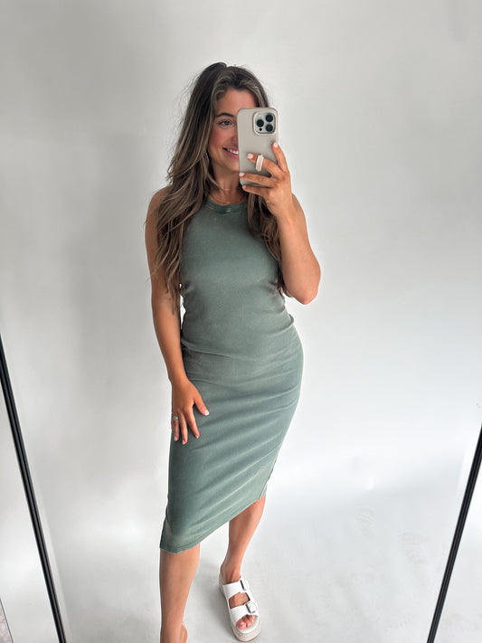 Remington Ribbed Midi Dress- Olive