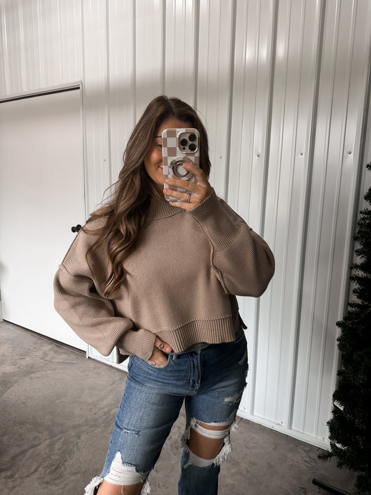 Valarie Side Slit Sweater - Light Mocha