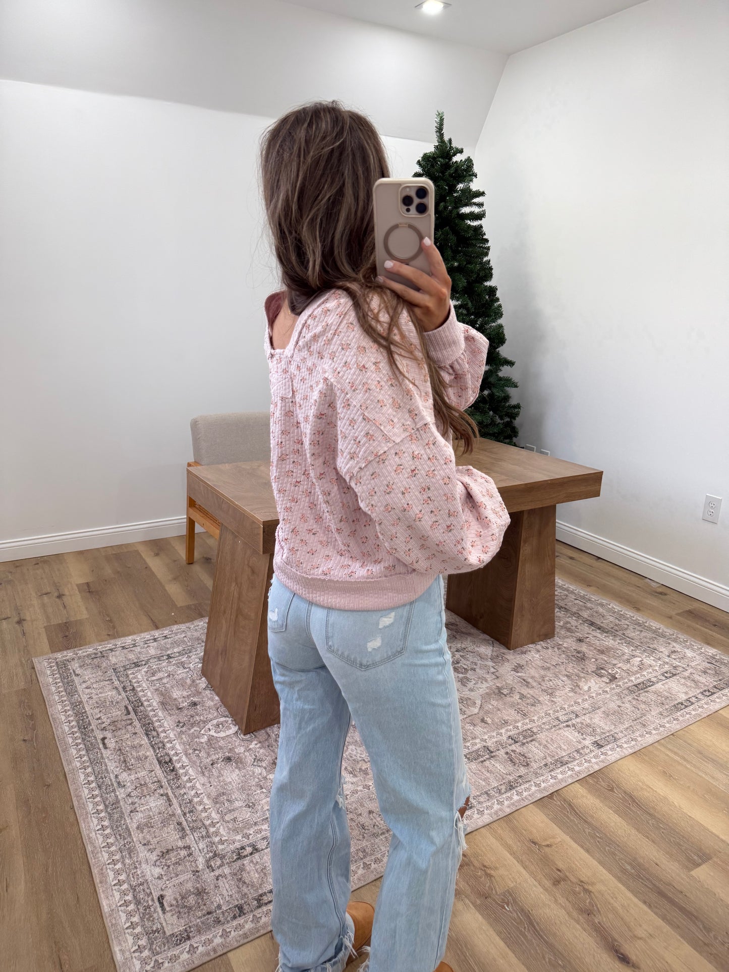 Casual Knit Floral Top- pink