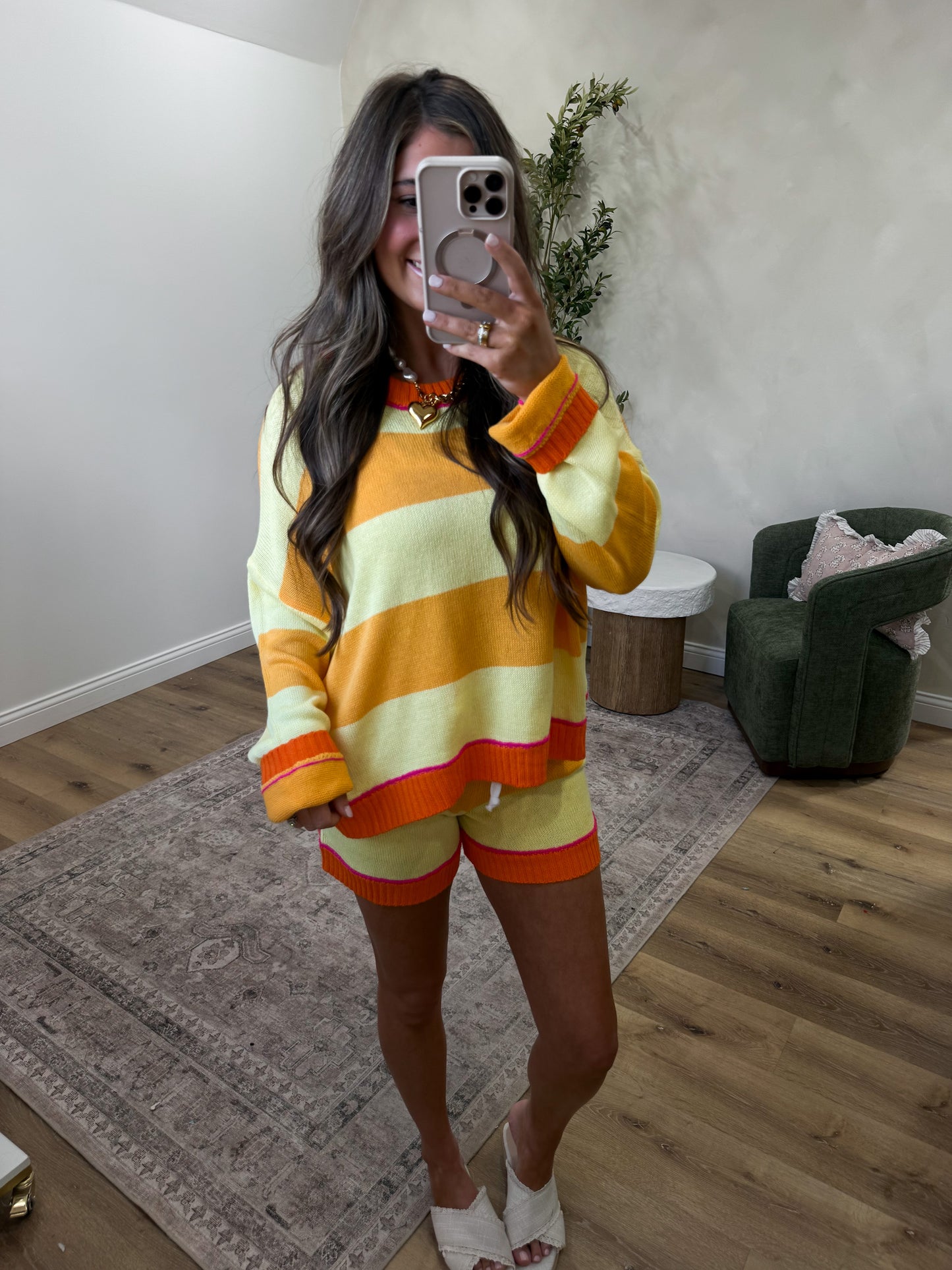 Sunset Striped Sweater Set - lemon/orange