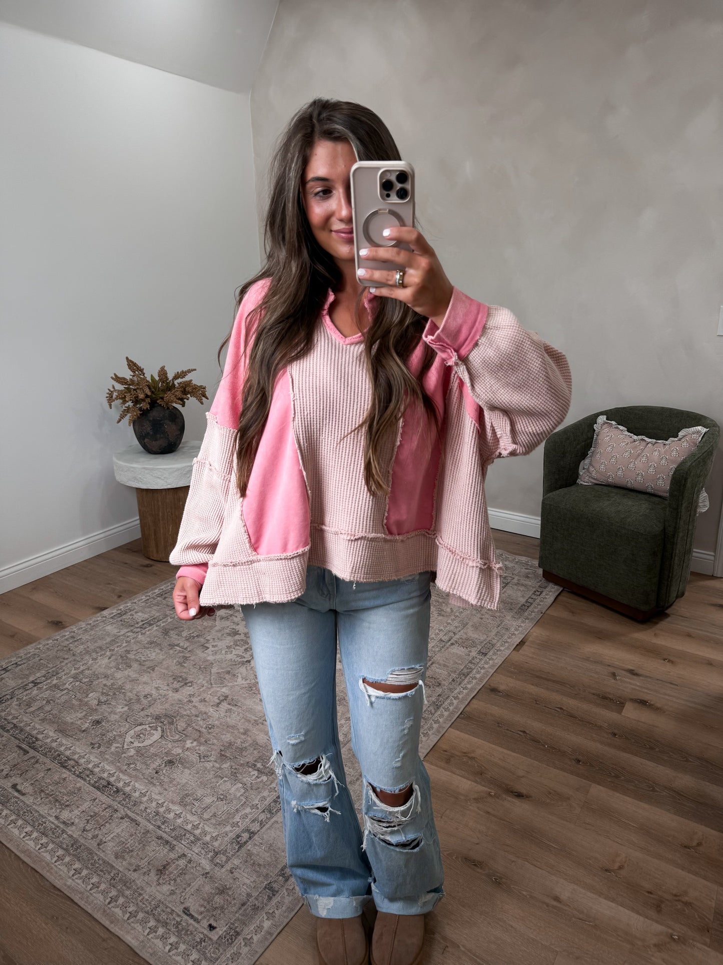 Symphony Contrast Pullover - pink multi