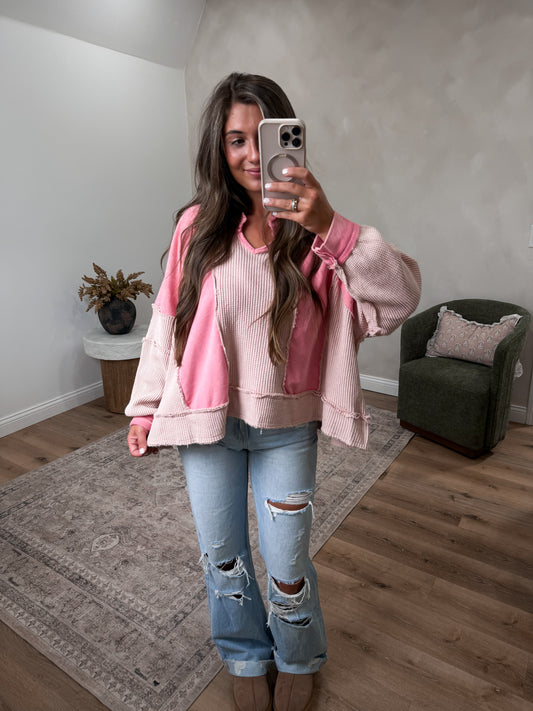 Symphony Contrast Pullover - pink multi