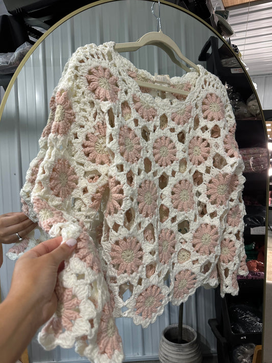 Layla Crochet Top- Ivory/Blush