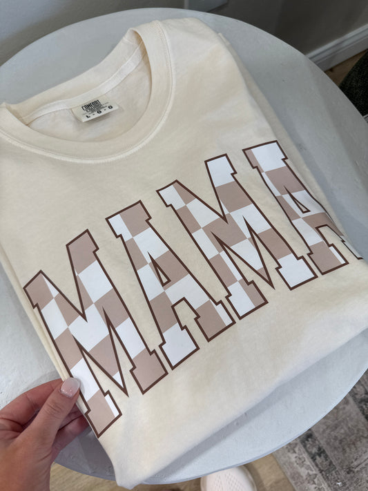 Checkered "MAMA" Tee - ivory *NOW OPEN FOR PREORDER 4/9 SHIPDATE ORDER INDIVIDUALLY FROM IN STOCK ITEMS*