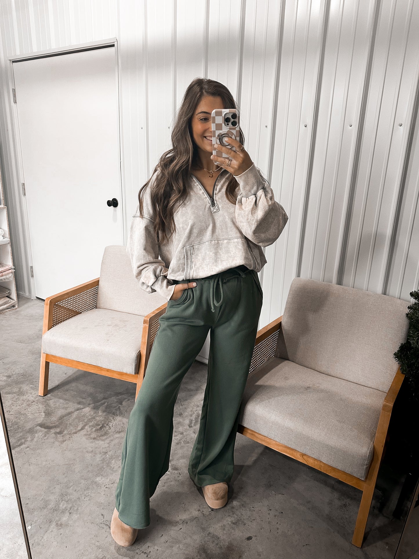 Elsa Exposed Seam Wide Leg Pants - Ash Jade