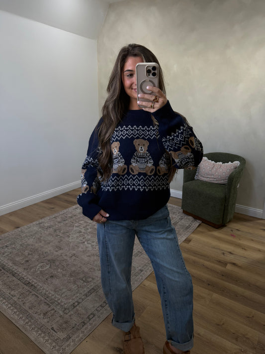 Holiday Bear Knit Sweater - navy