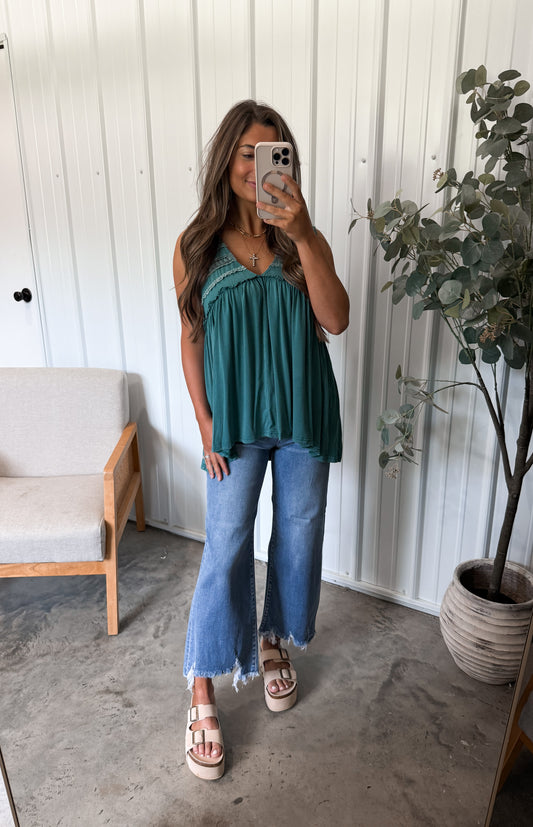Boho Babydoll Blouse -evergreen