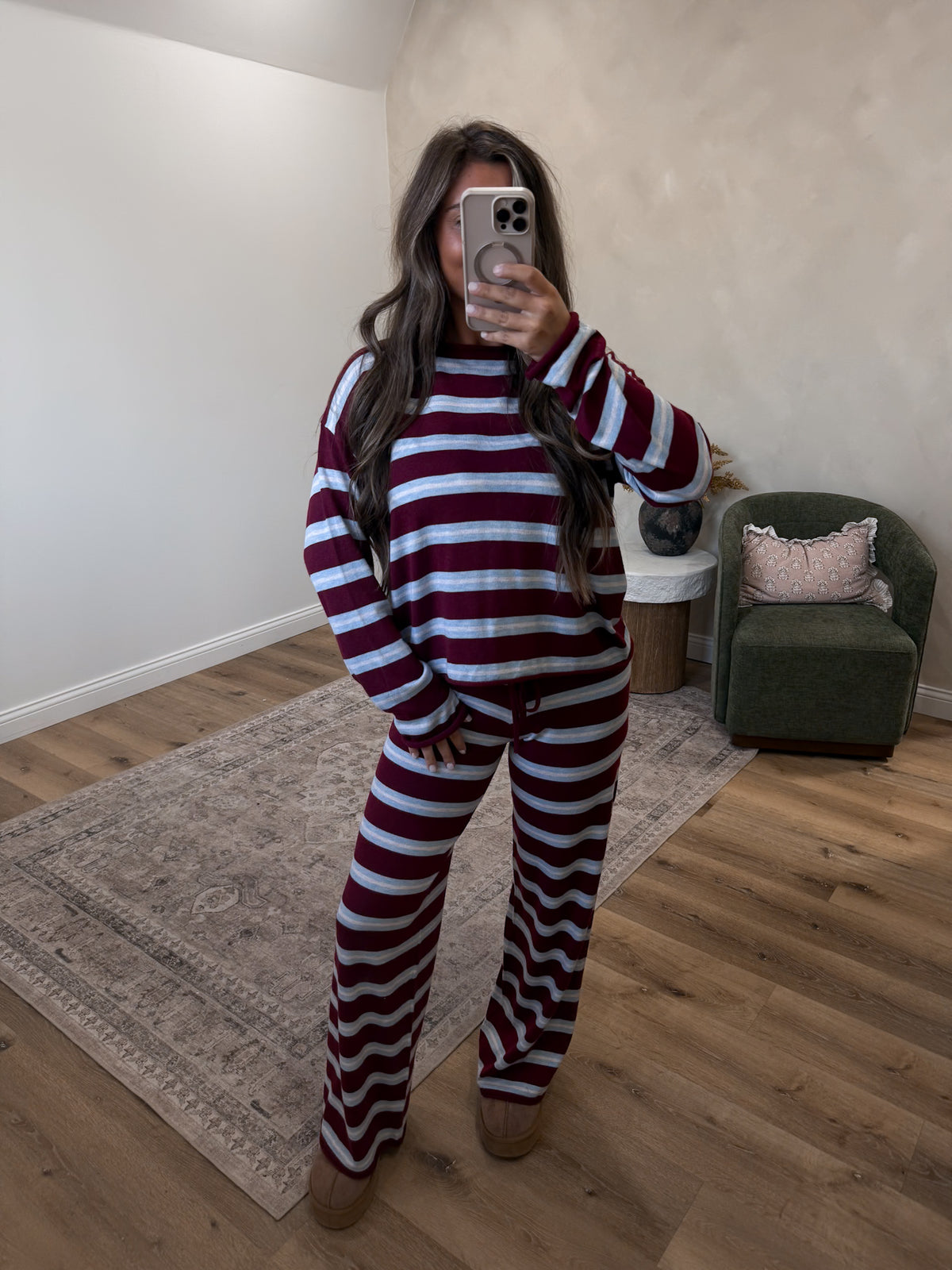 Effortlessly Together Striped Set - burgundy/light blue