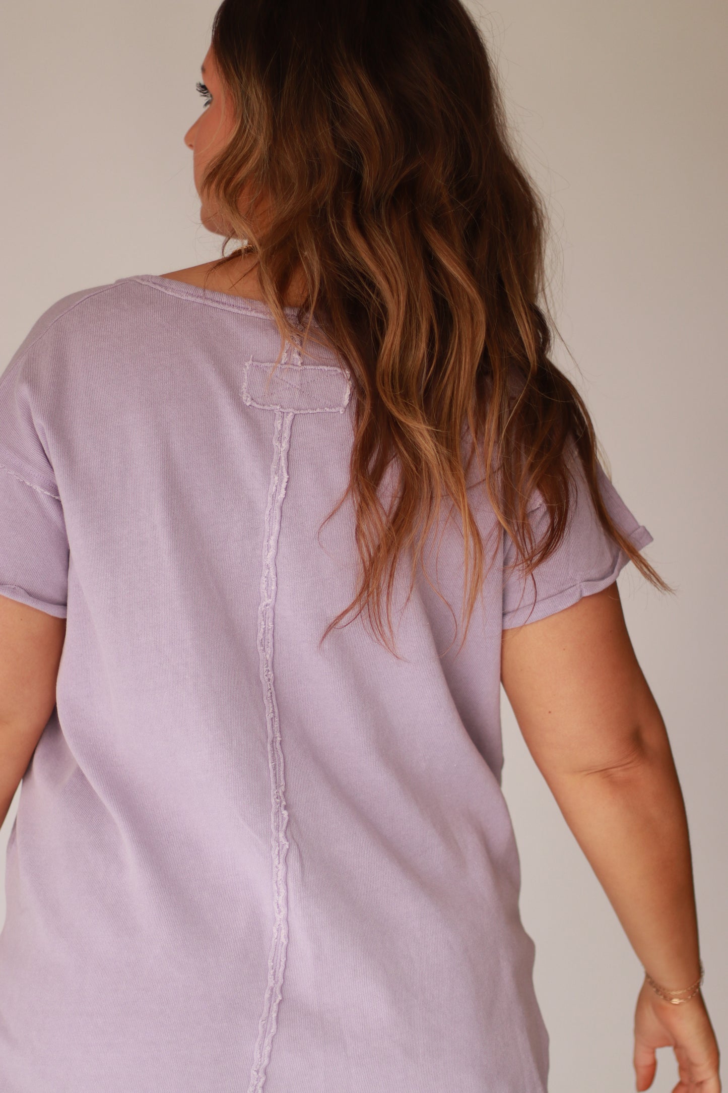 Garment washed short sleeve henley- lavender