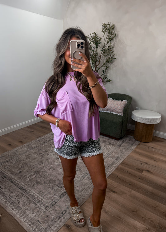 Mineral Washed Droopy Pocket Tee - mauve