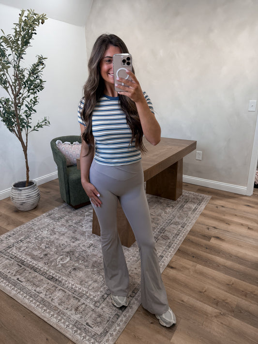 Striped Rayon Ribbed Crop Tee - teal / sage *RESTOCK*