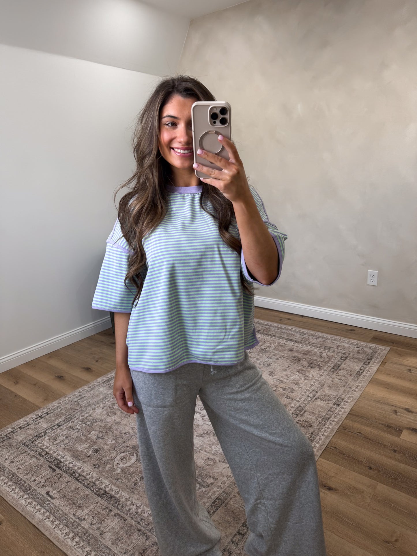 The Kennedy Cozy Striped Knit Top - mint/lilac