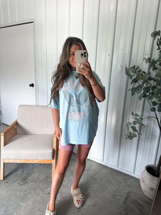 Distressed world tour tee- Light blue
