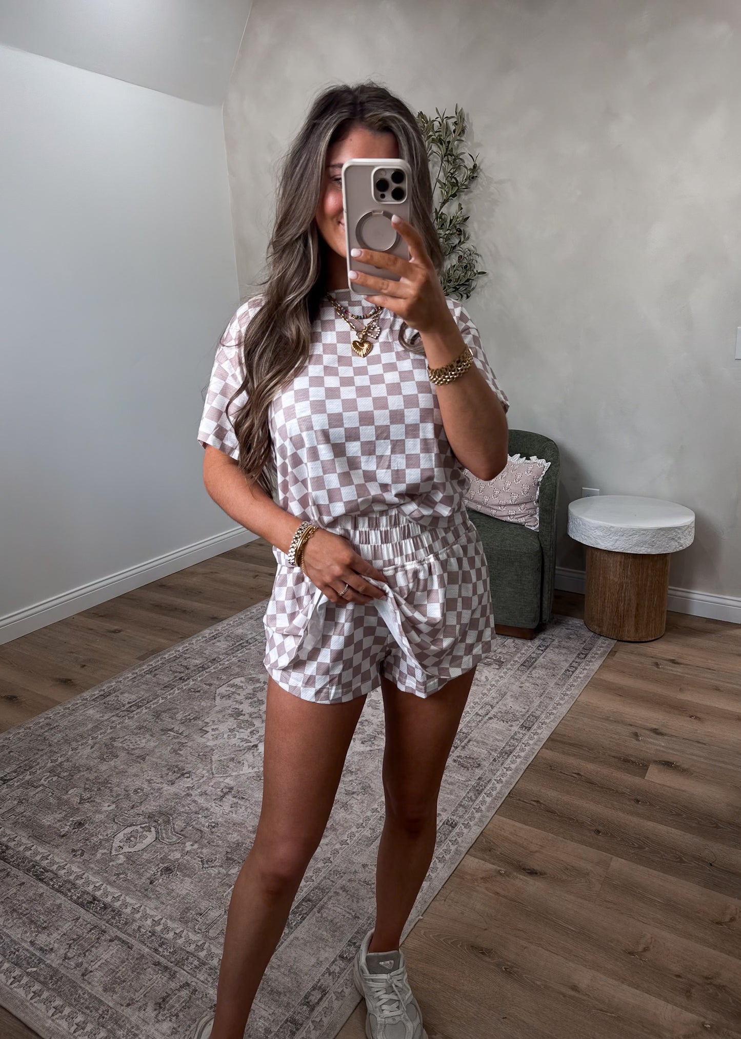 Paige checkered Skorts Set - brown