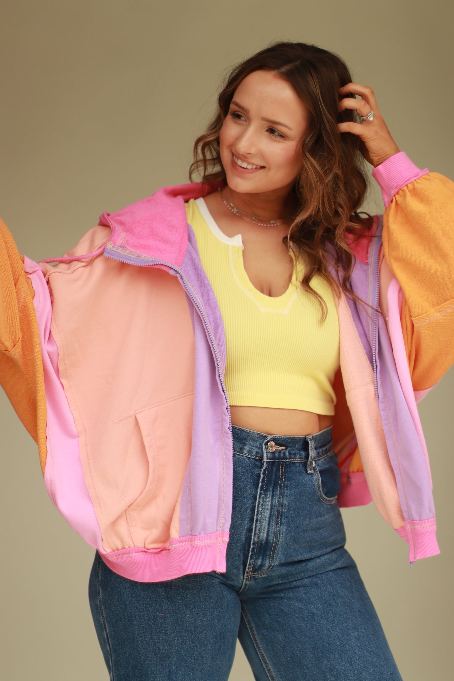 Sherbet Color block Hoodie