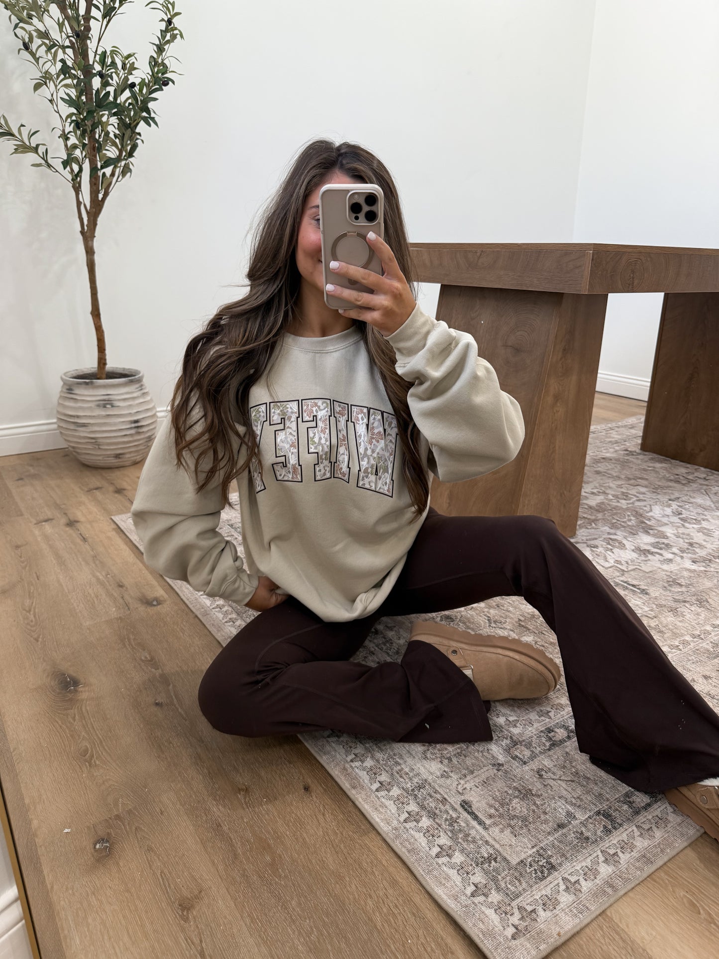 Wifey Camo cozy Crew- Taupe
