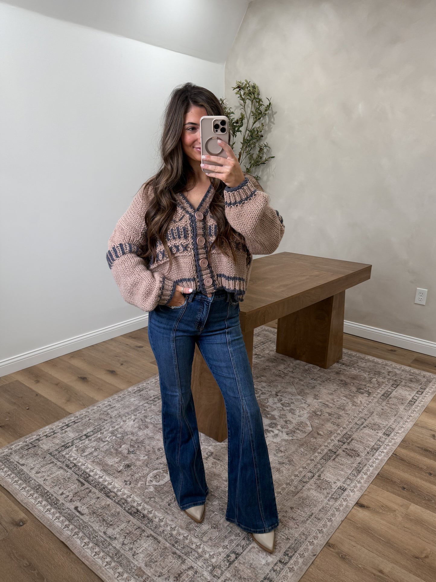 Hot Cocoa Knit Pullover- Taupe/navy