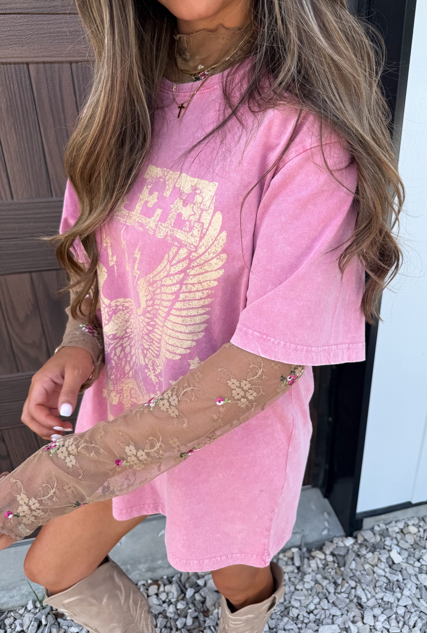 Fall Floral Lace Layering Top- Camel