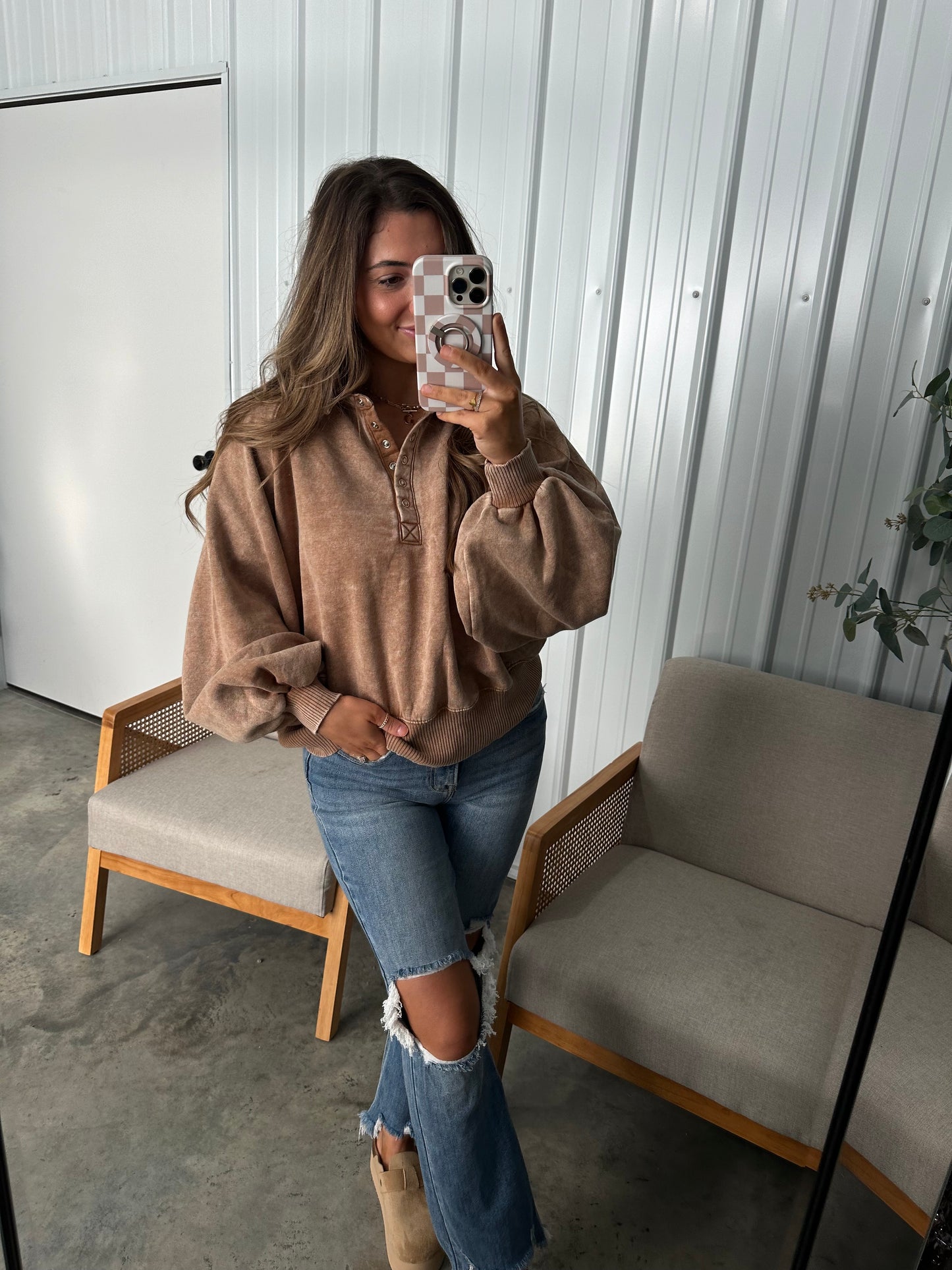 Megan Button Up Pullover - camel