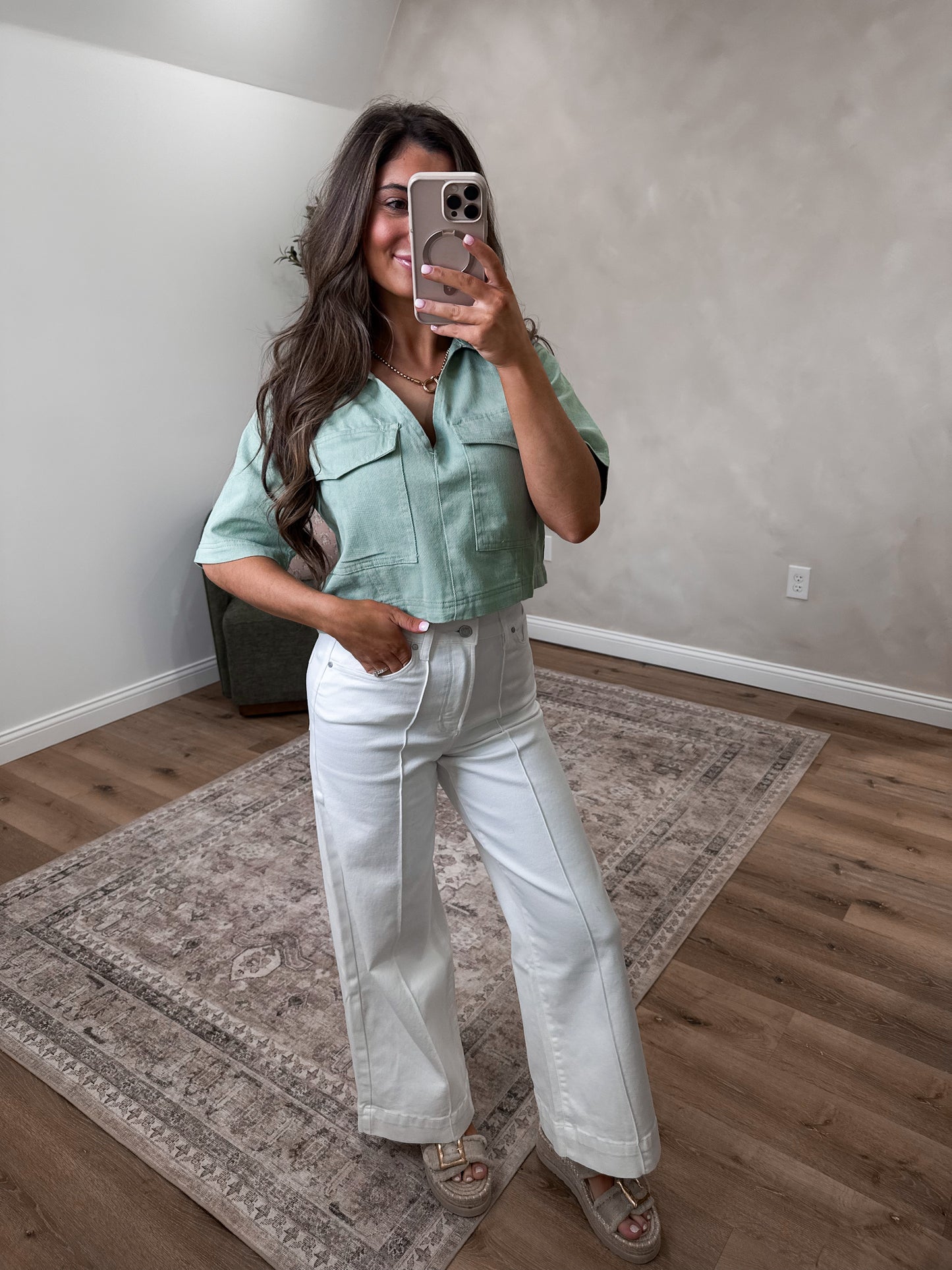 The Verity V-Neck Top - sage