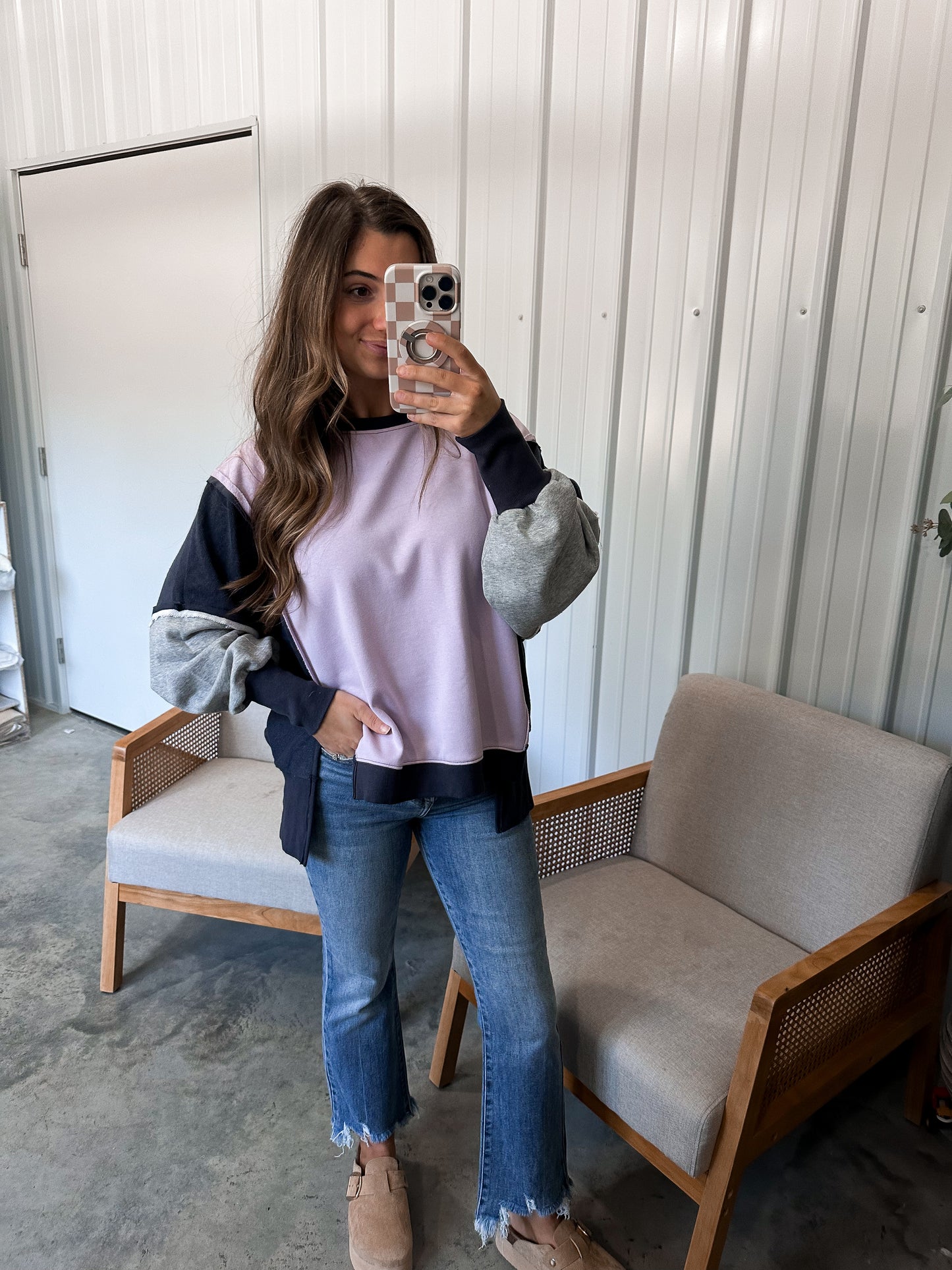 Lavender Color Block Pullover