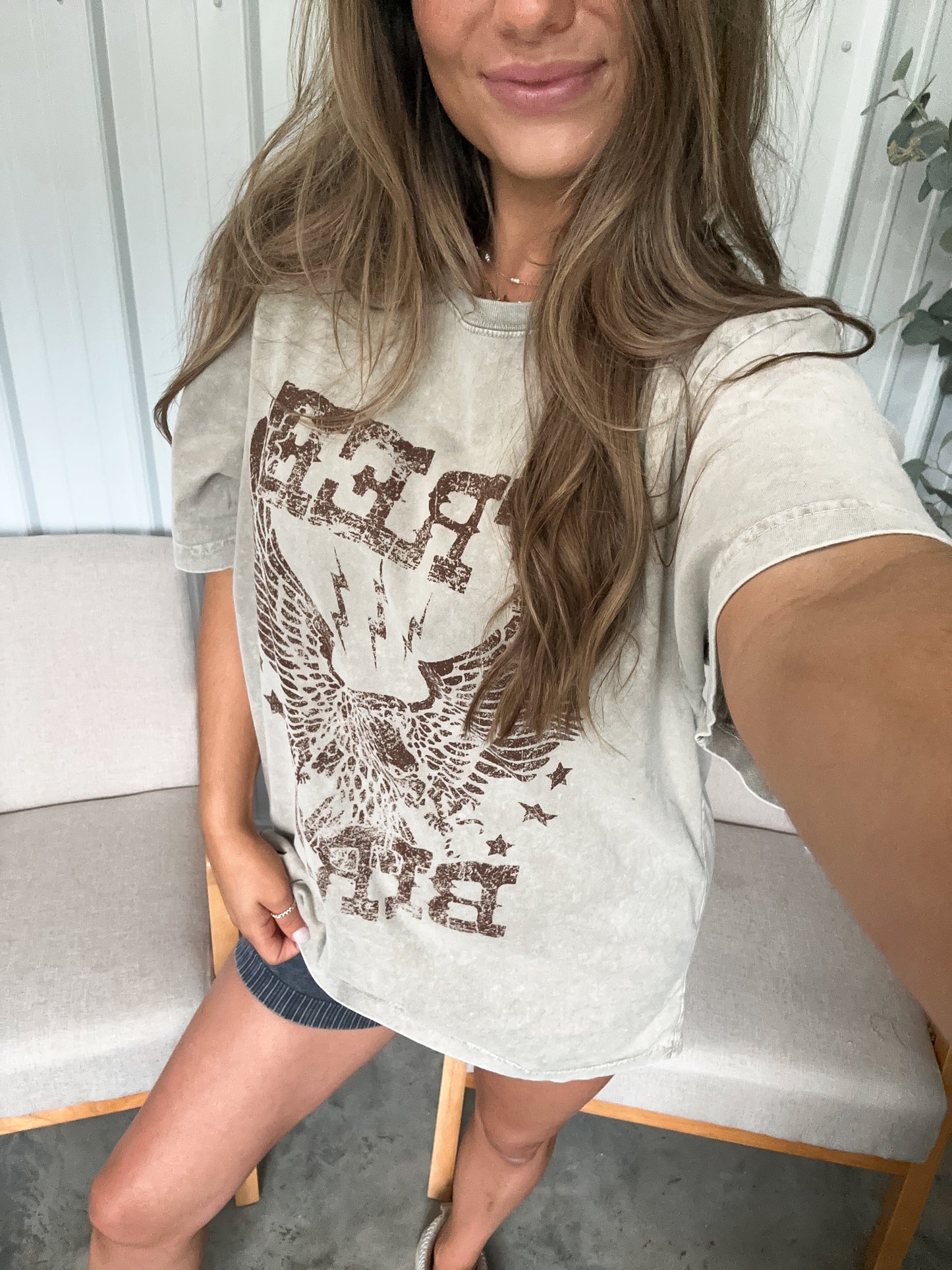 Free Bird Mocha Boyfriend Fit Graphic Tee