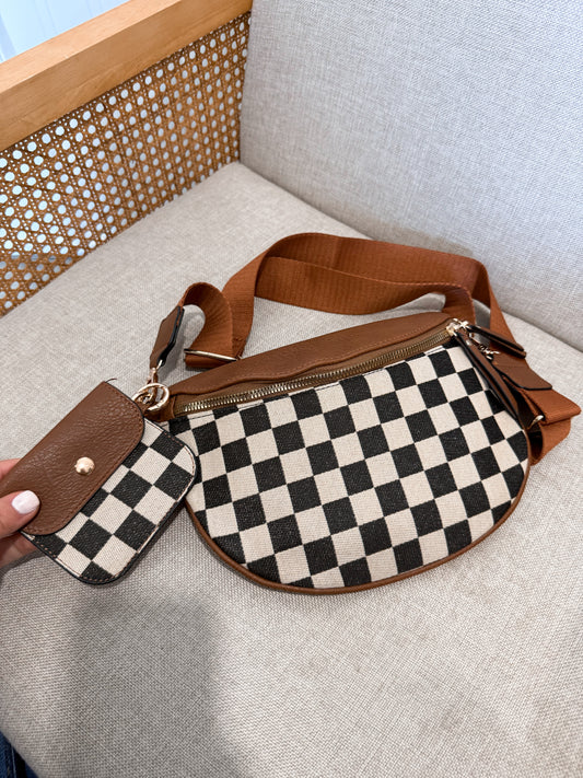 Duo Crossbody Bag- Checkered Camel