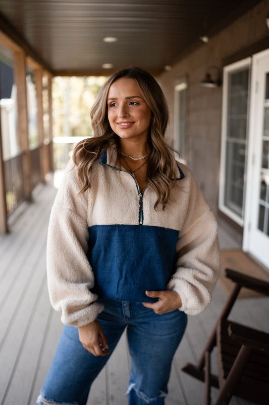 Denali denim half zip pullover