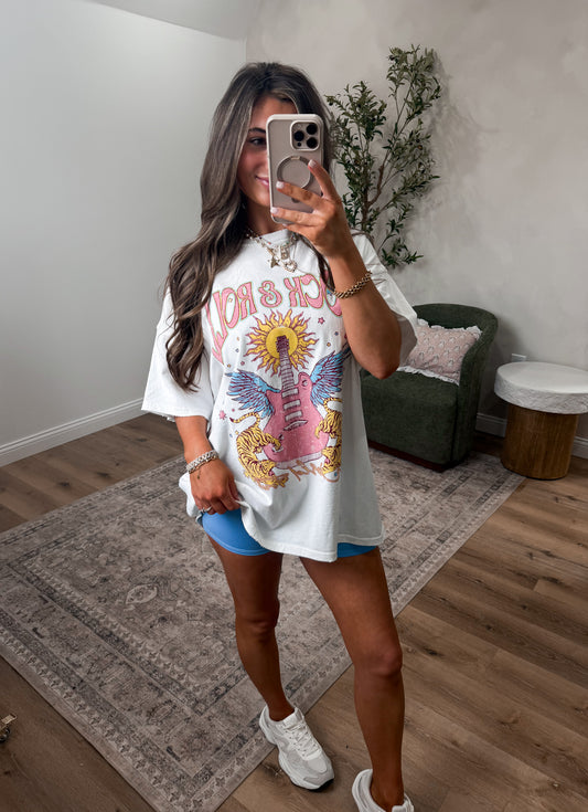 Guitar Rock N Roll Graphic Tee - white