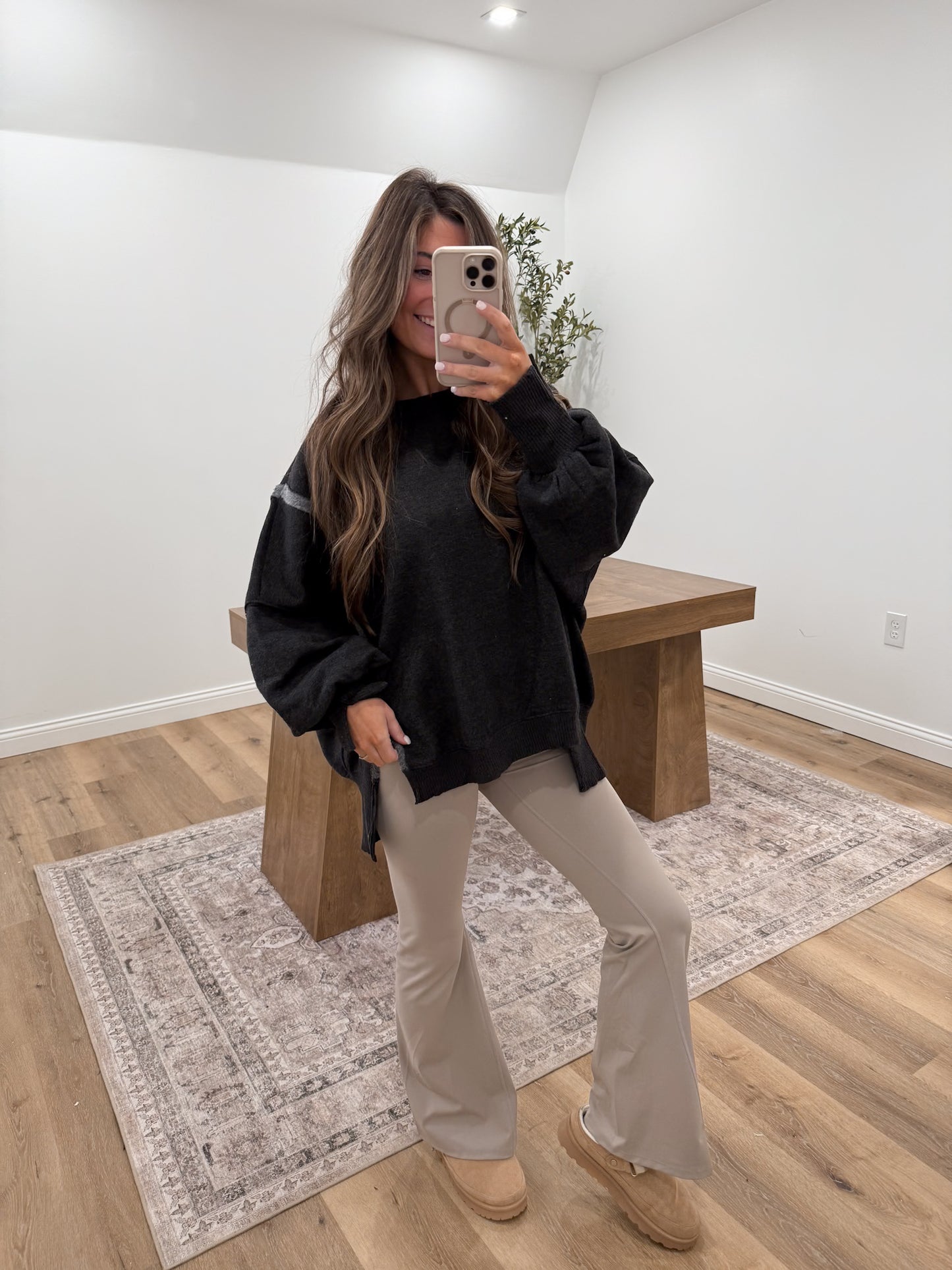 Washed Exposed seam Pullover-charcoal