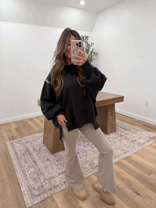 Washed Exposed seam Pullover-charcoal