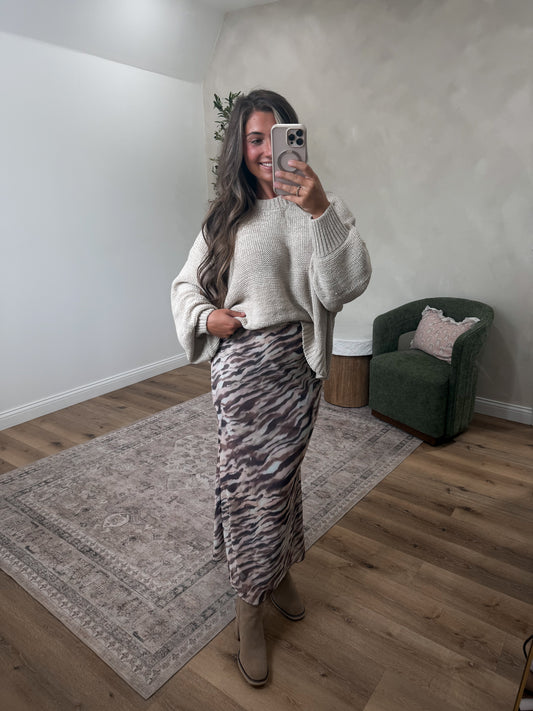 Vivienne Printed Maxi Skirt - taupe