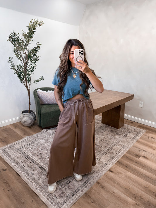 Hint of Floral wide leg Pant - Mocha