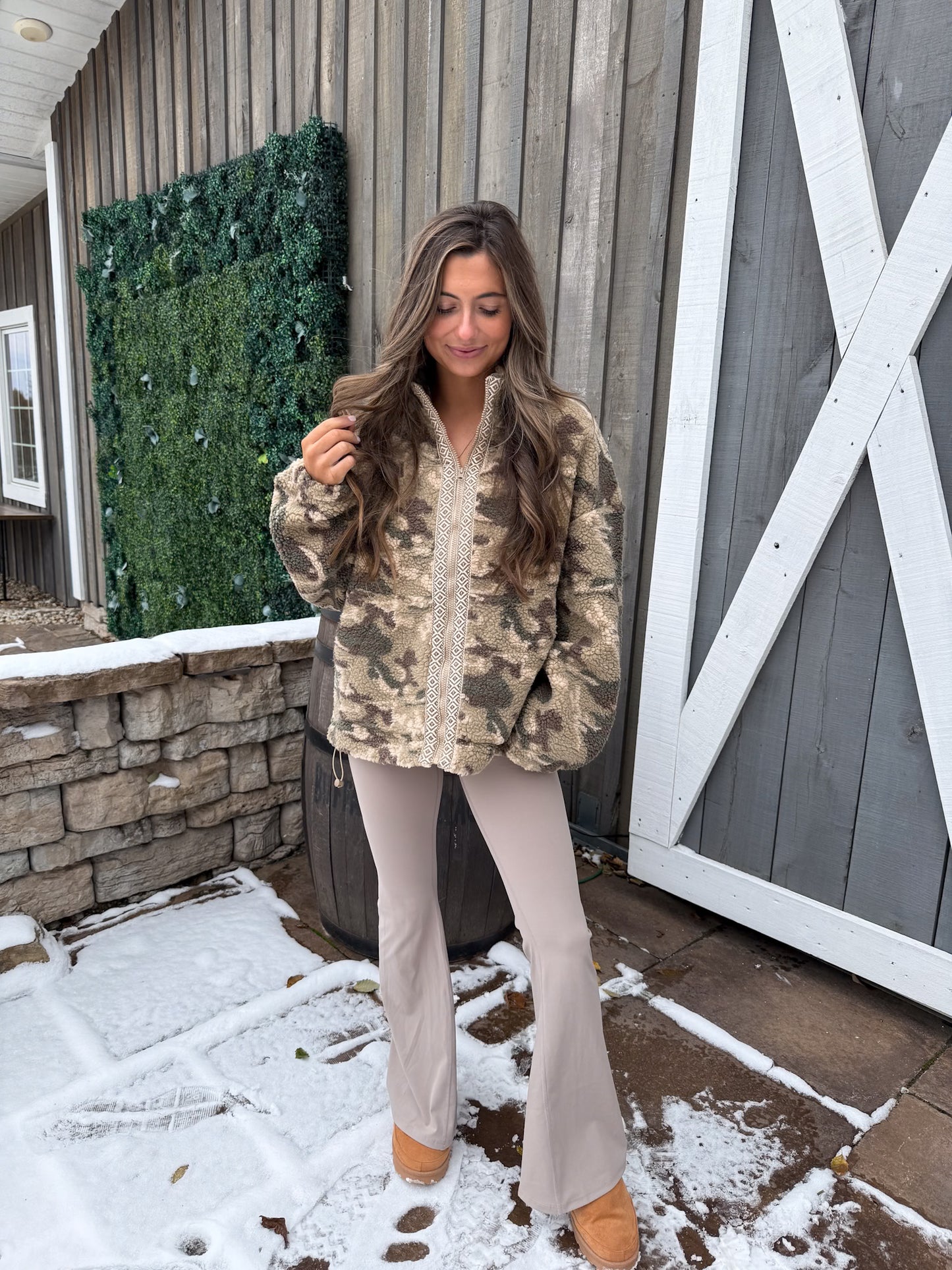 Trim Detail Camo Sherpa Jacket