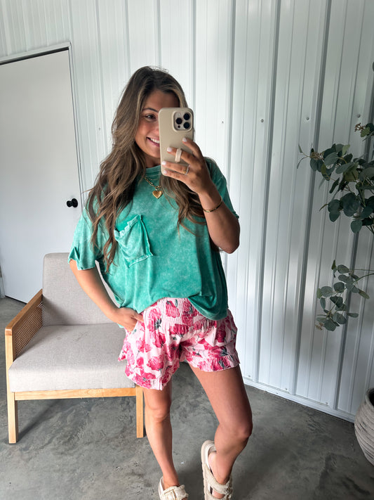 In The Garden Ruffled Shorts- pink floral