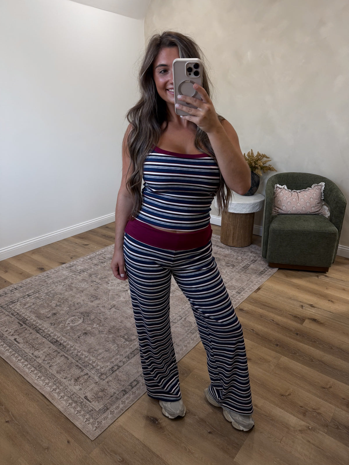 Do it All Tank with Foldover pant set - Navy/ Burgundy