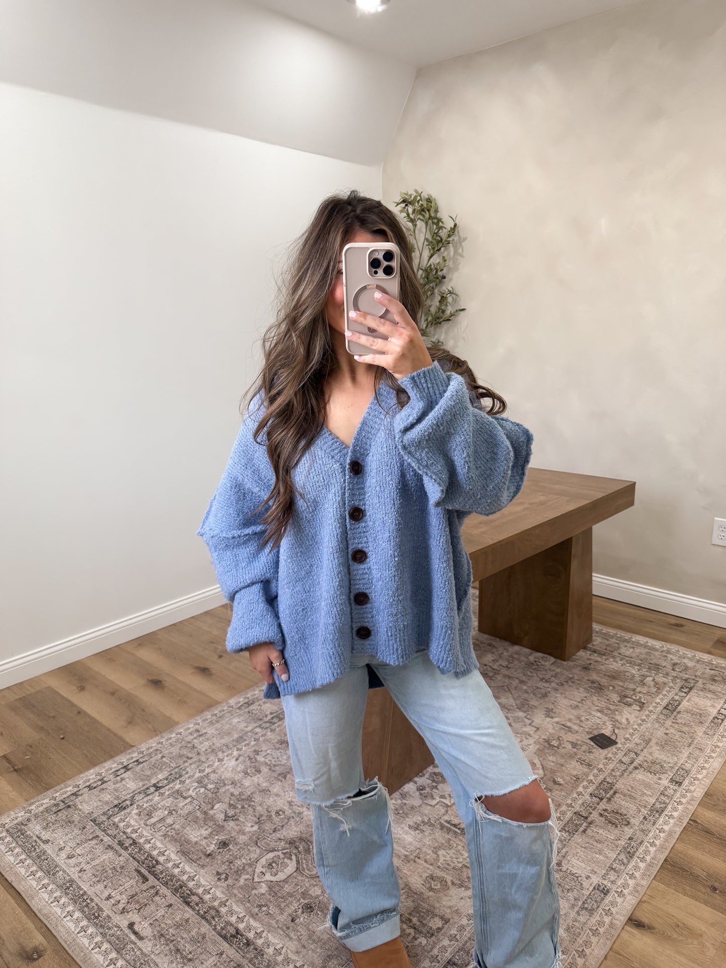 Cozy Layer Knit Cardigan- Dusty Blue