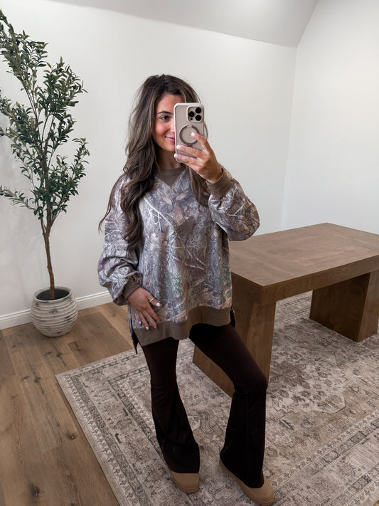 Vintage Camo French Terry Pullover - beige brown