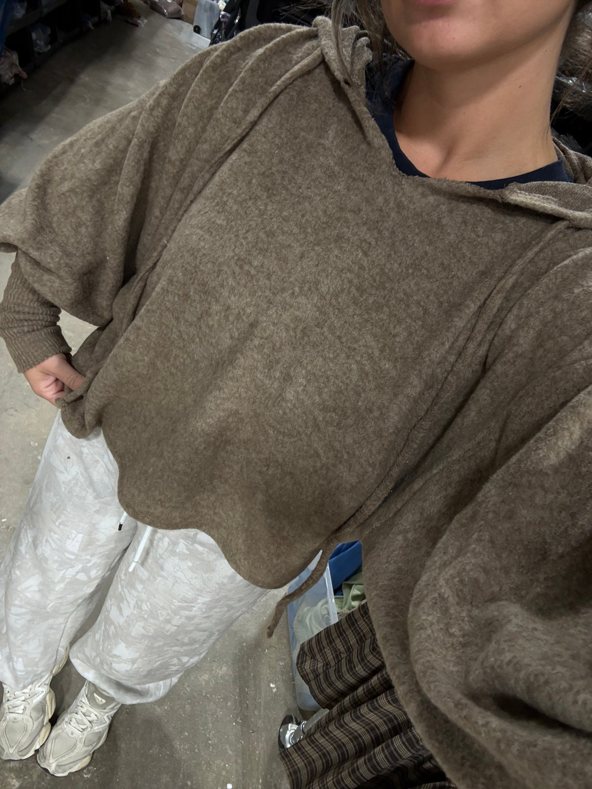 Hacci balloon sleeve hoodie - mocha