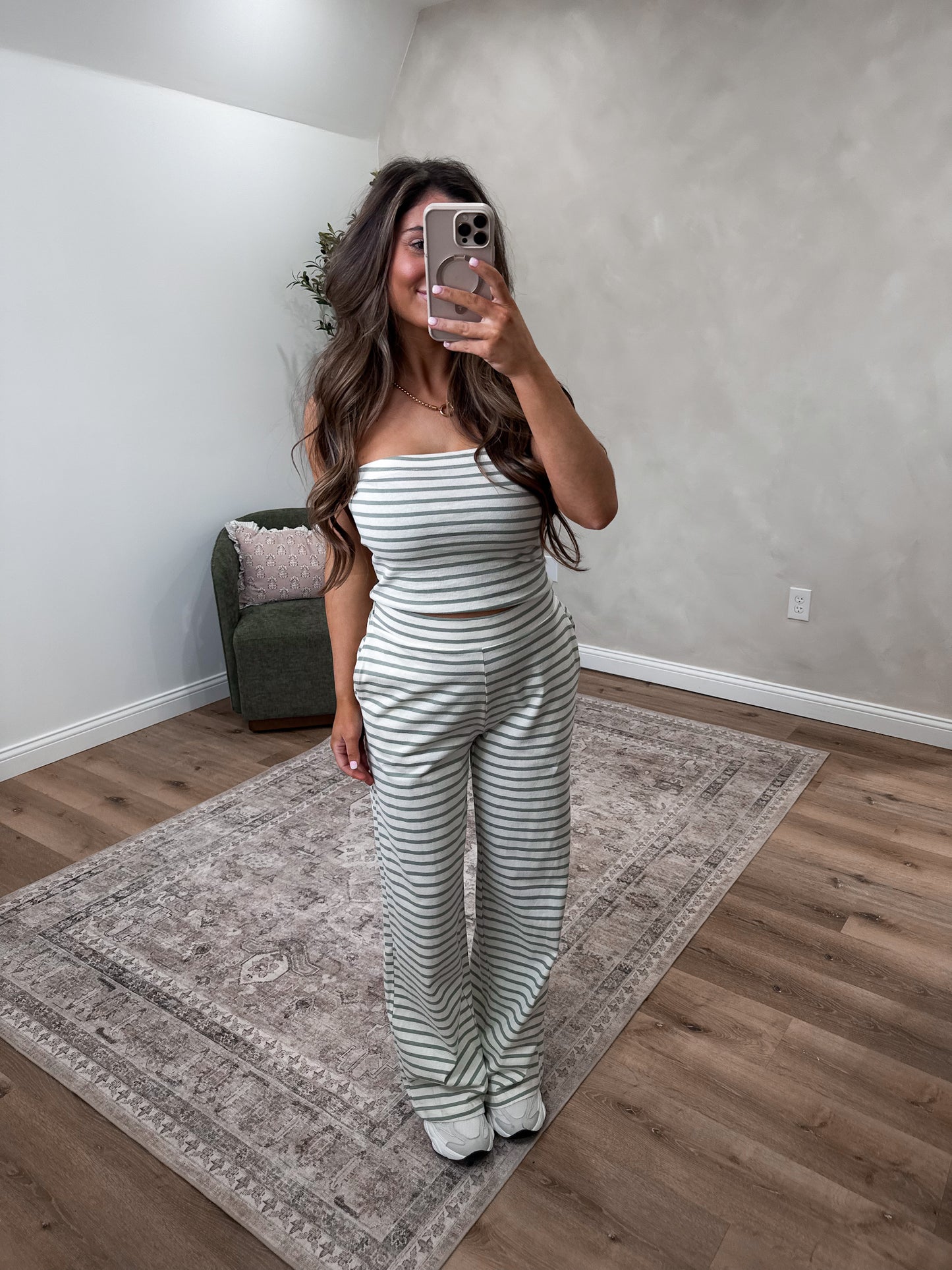 Hey honey Striped Jersey Set - sage green