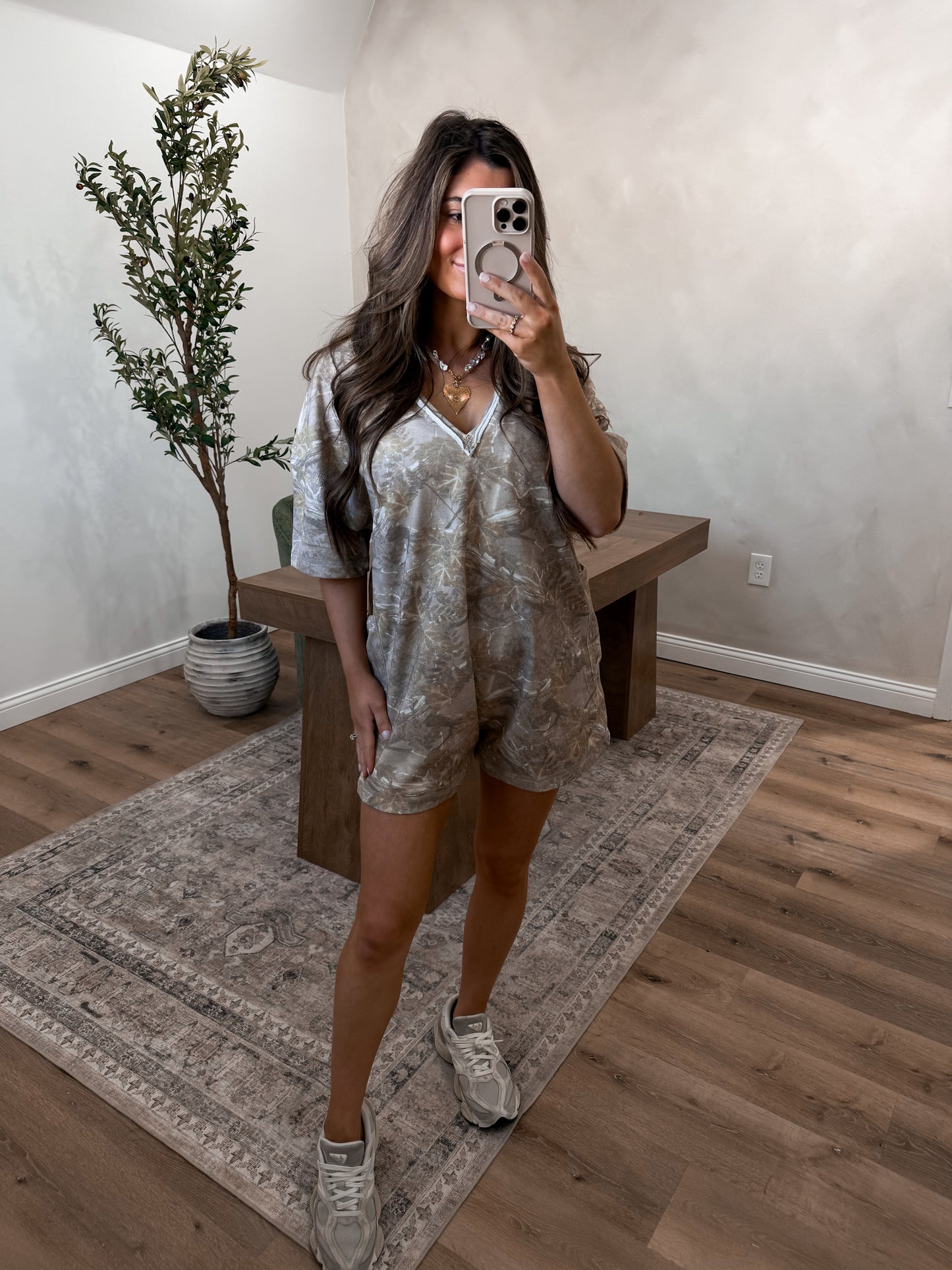 Cozy & Casual Camo Romper - taupe mix