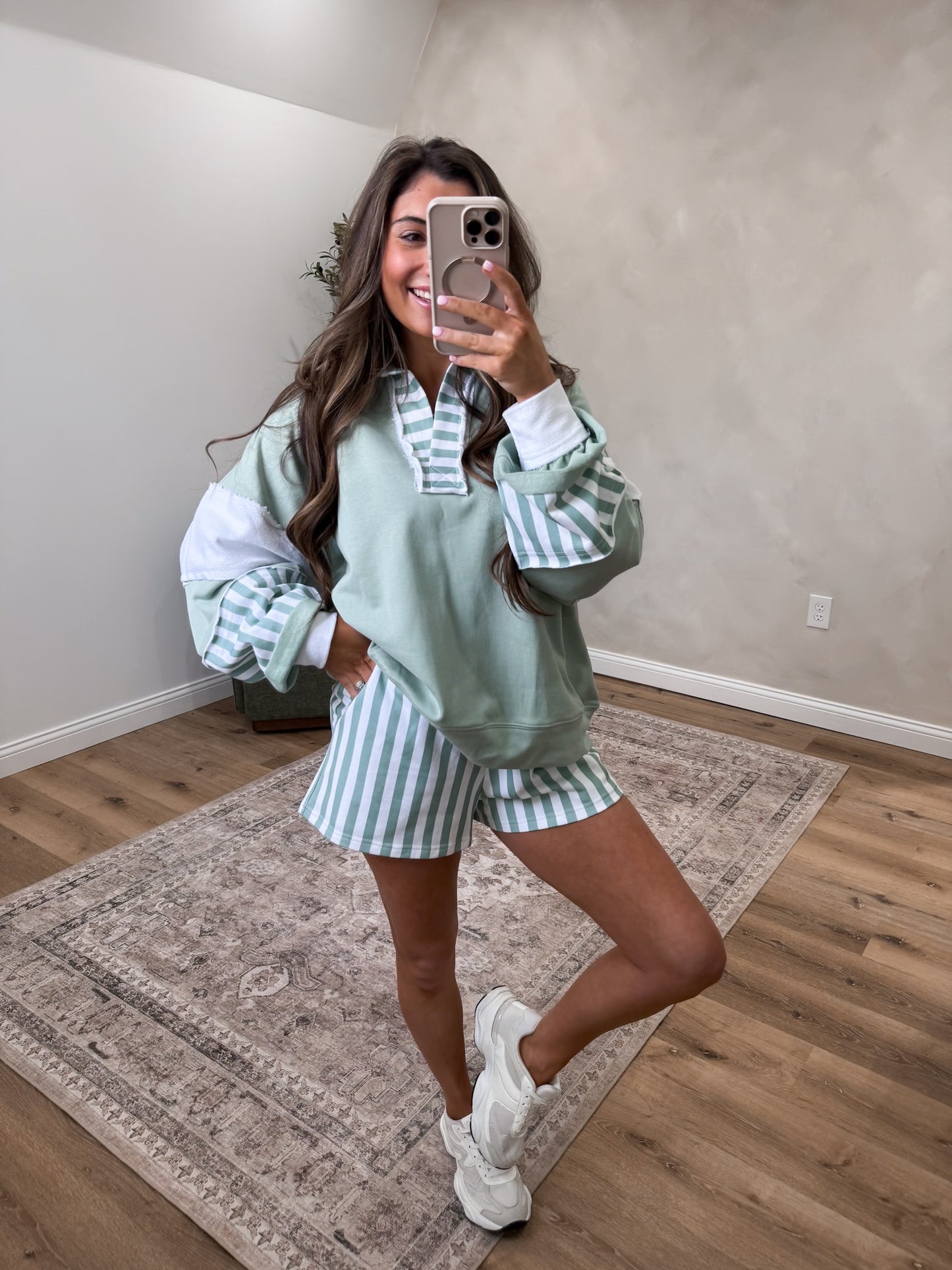 The Varsity Striped Collared Sweatshirt & Shorts Set *preorder for 3/20 please order separately from in stock items*