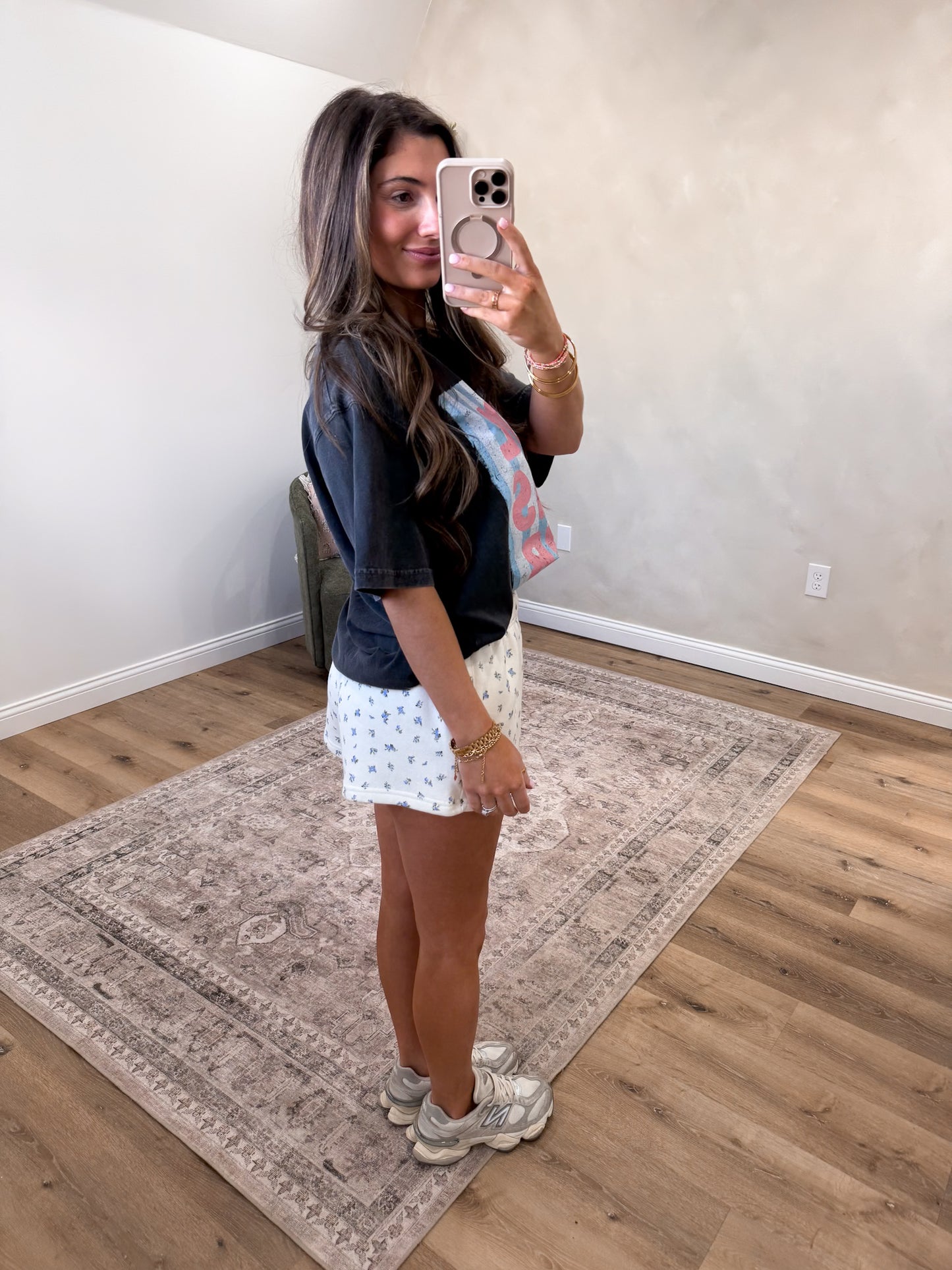 Nora Ditsy Floral French Terry Shorts - blue