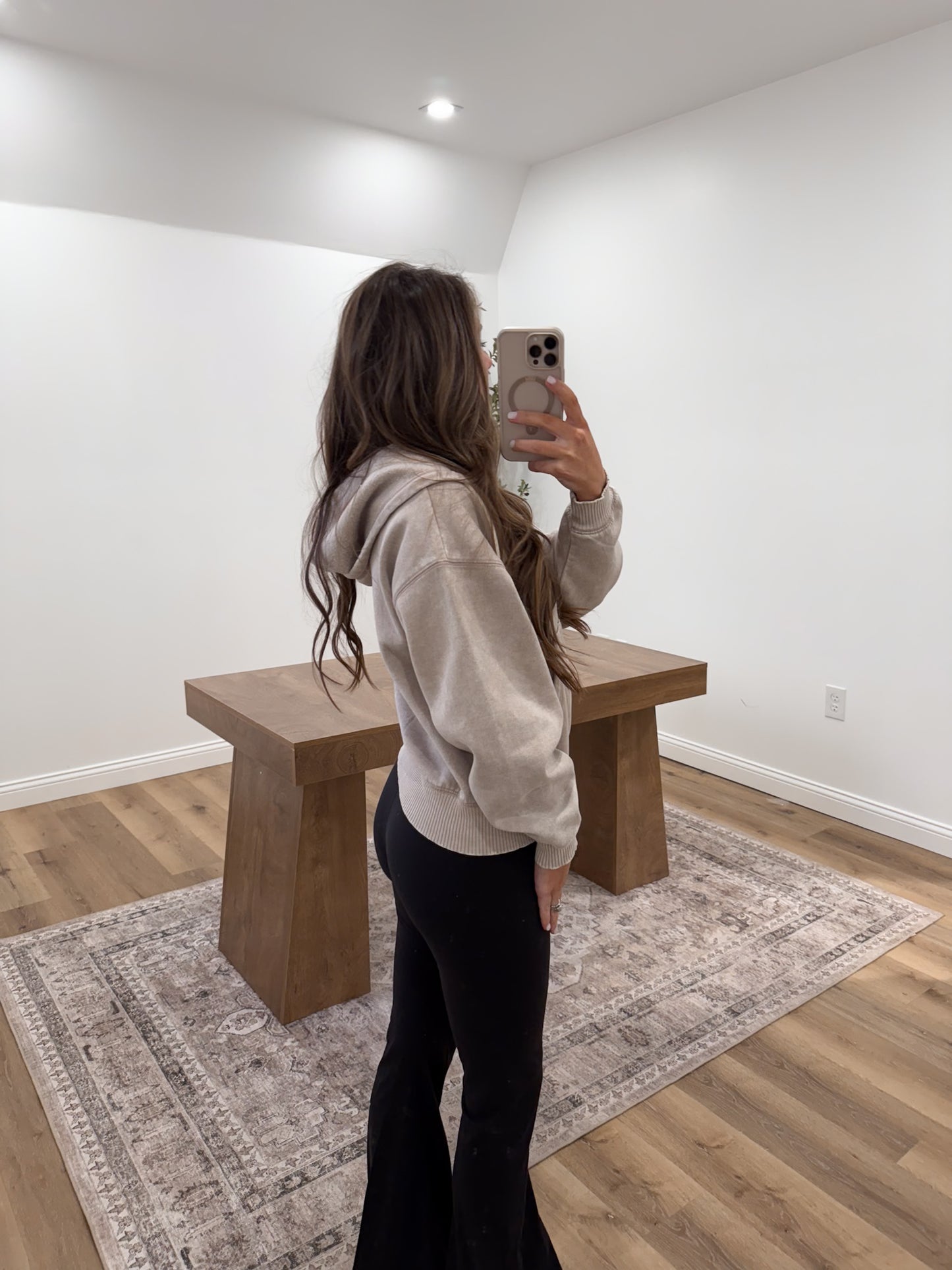 Acid Wash Fleece Cropped Zip-up Hoodie- Ash mocha