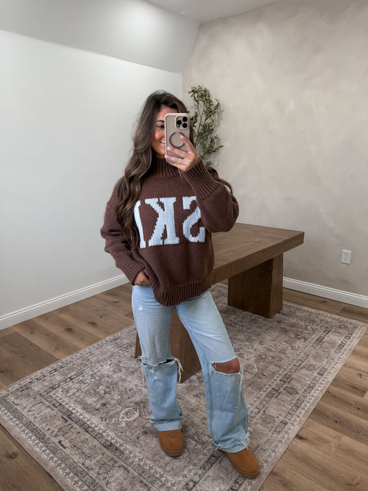SKI Resort High Neck Sweater- Brown
