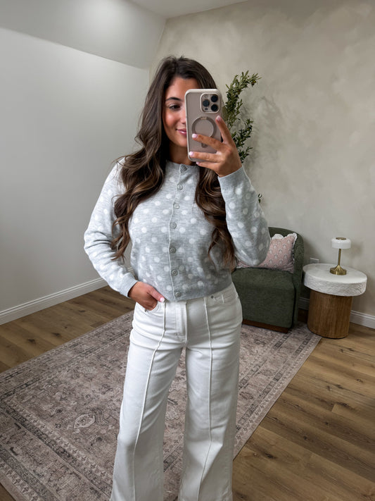 Callie Polka Dot Cropped Cardigan - heather grey