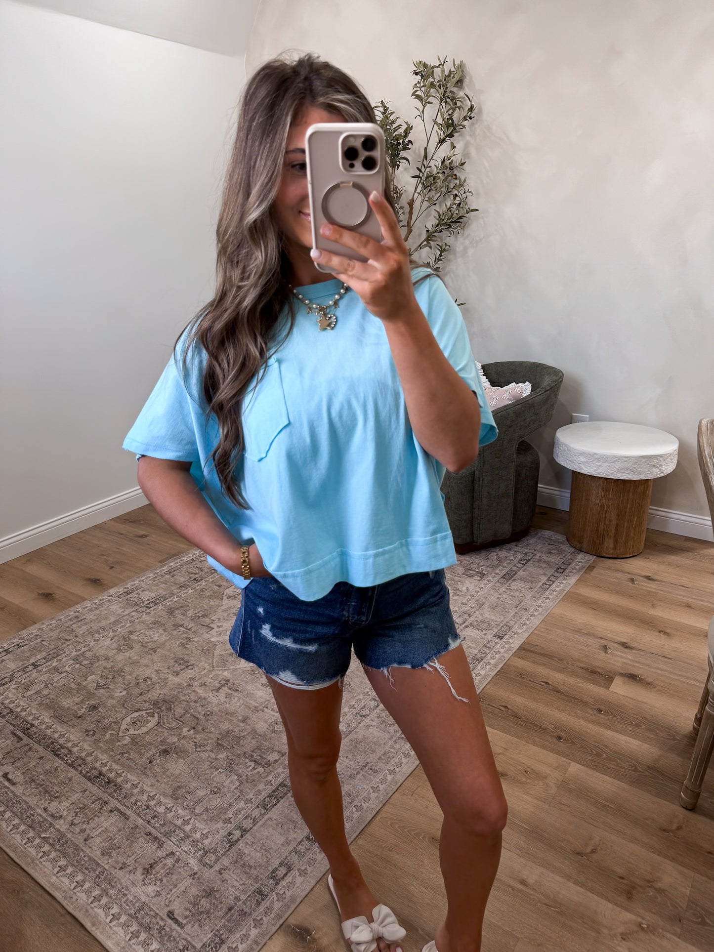 Preslie Boxy Top - sky blue